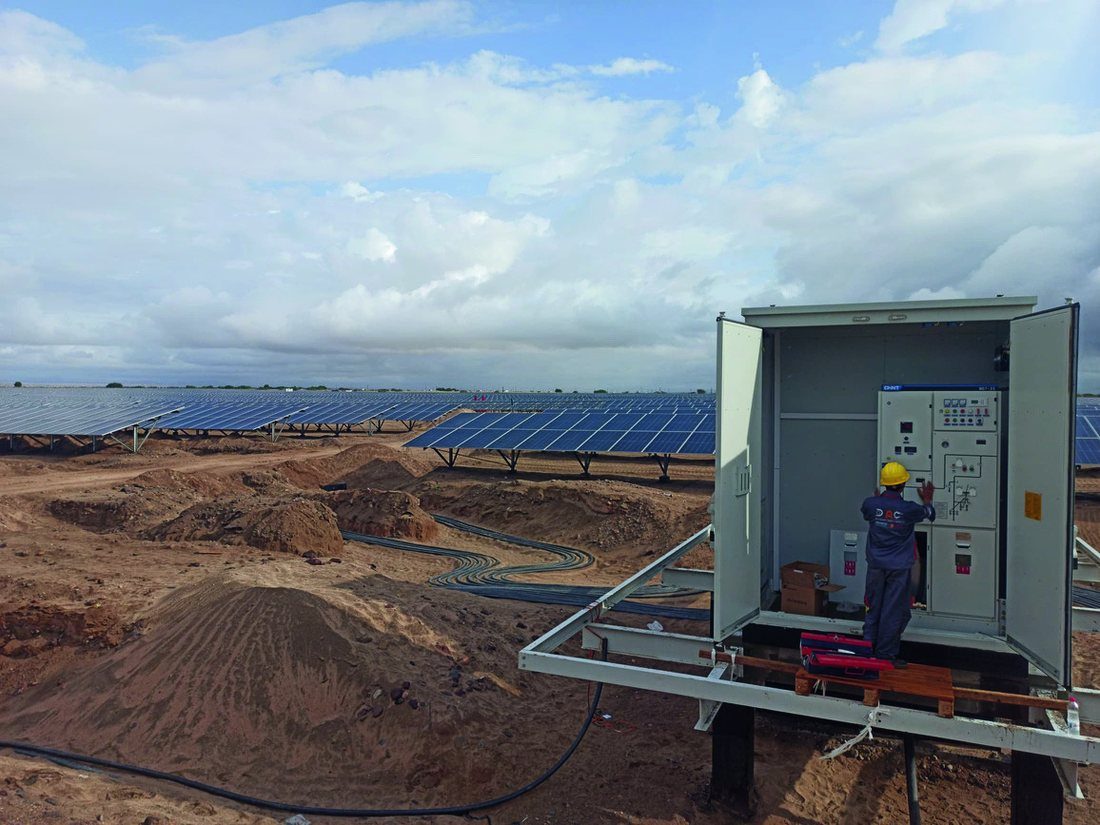 Solar plant inverter station during installation