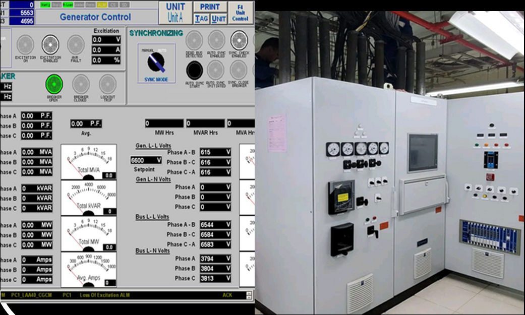 Generator control panel with synchronising HMI